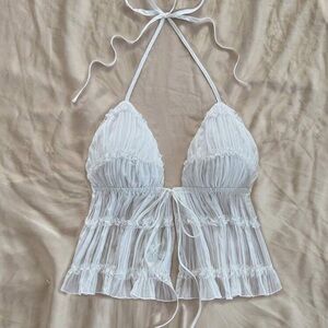 Elegant White Halter Lace Bralette